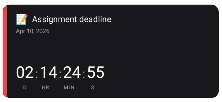 Assignment deadline showing days, hours, minutes, and seconds