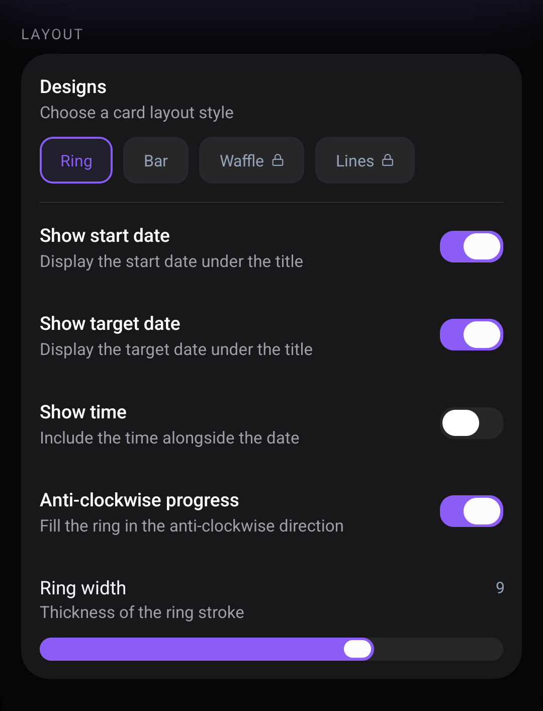 Step 1: Open a countdown and navigate to progress settings