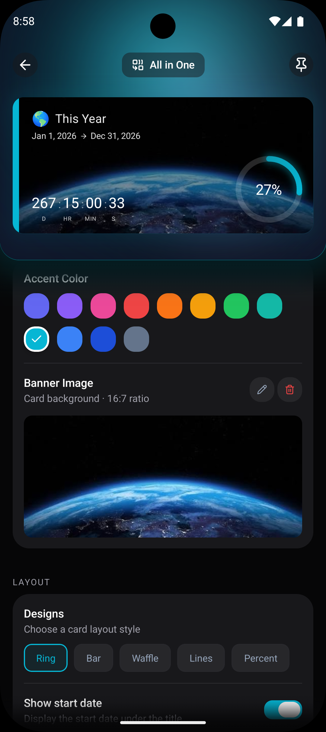 Countdown design customization screen